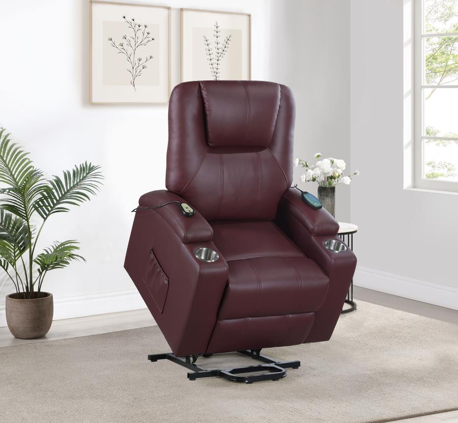 Armstrong Upholstered Power Lift Massage Recliner Wine - 609479P
