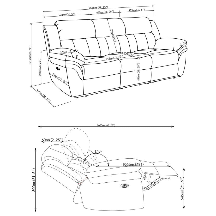 Bahrain Upholstered Power Sofa Charcoal - 609541P