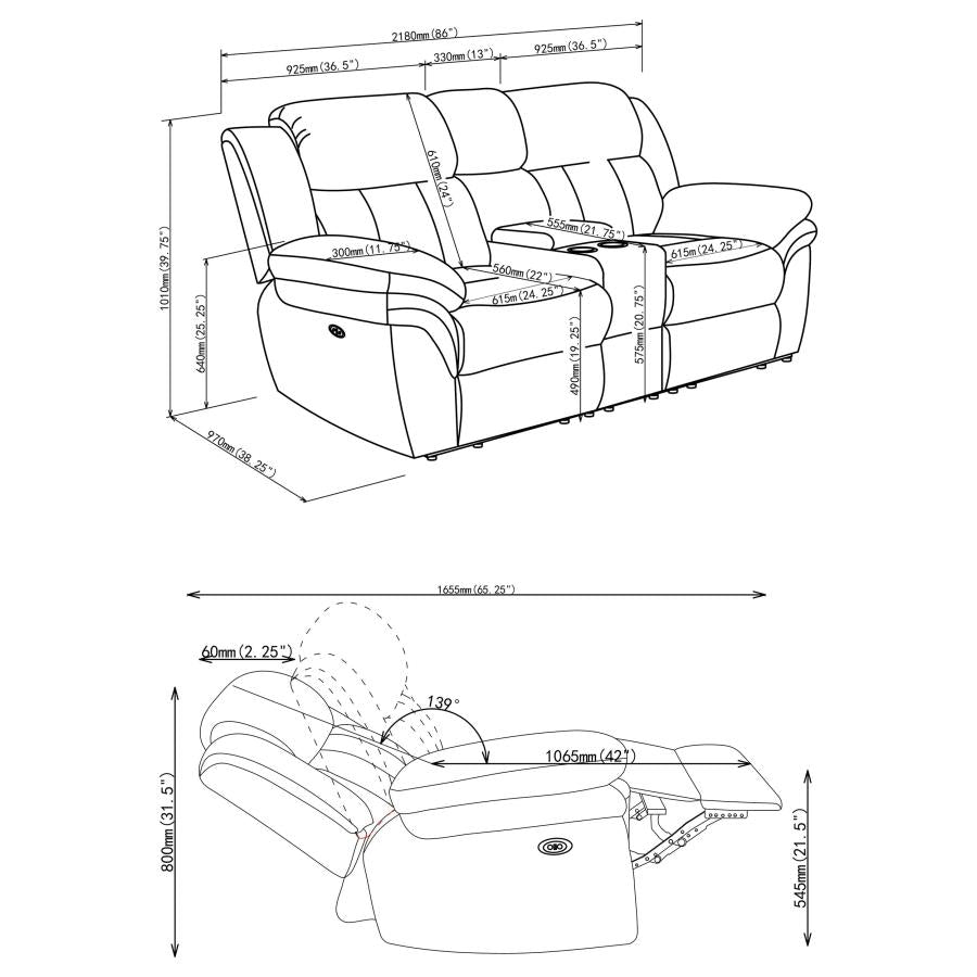 Bahrain Upholstered Power Loveseat Charcoal - 609542P