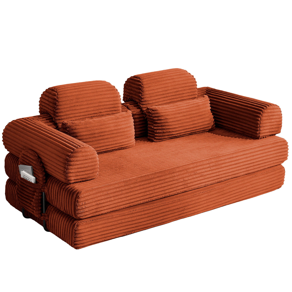 Convertible Sleeper Sofa With & Side Storage Pocket, Foldable Upholstered Couch For Living Room