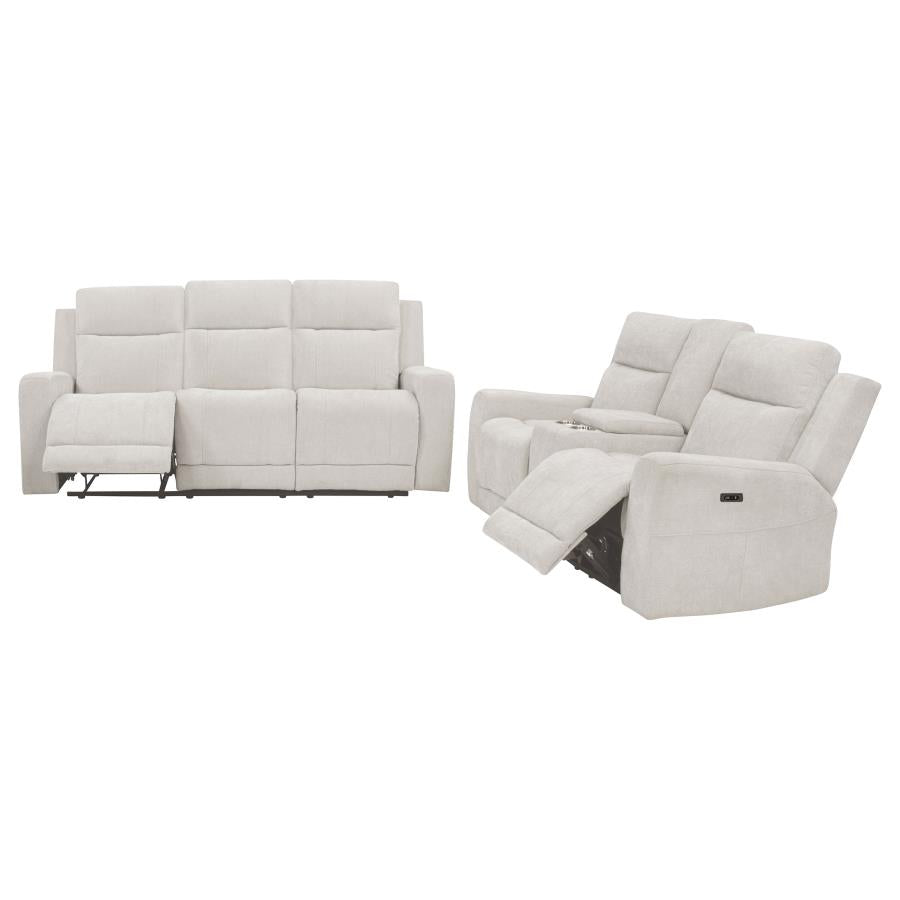 Kennett 2-piece Chenille Power Reclining Sofa Set Ivory - 610151P-S2