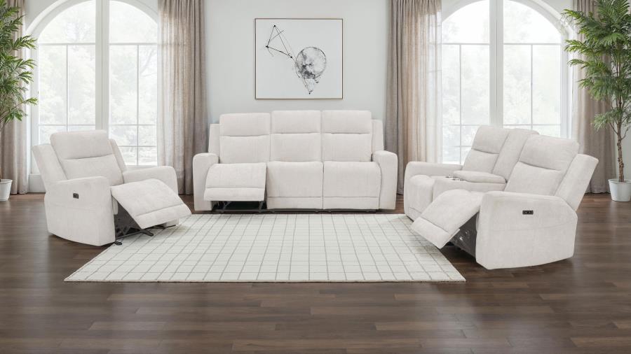 Kennett 3-piece Chenille Power Reclining Sofa Set Ivory - 610151P-S3