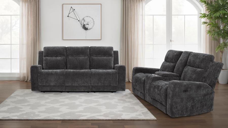Kennett 2-piece Chenille Power Reclining Sofa Set Dark Grey - 610154P-S2