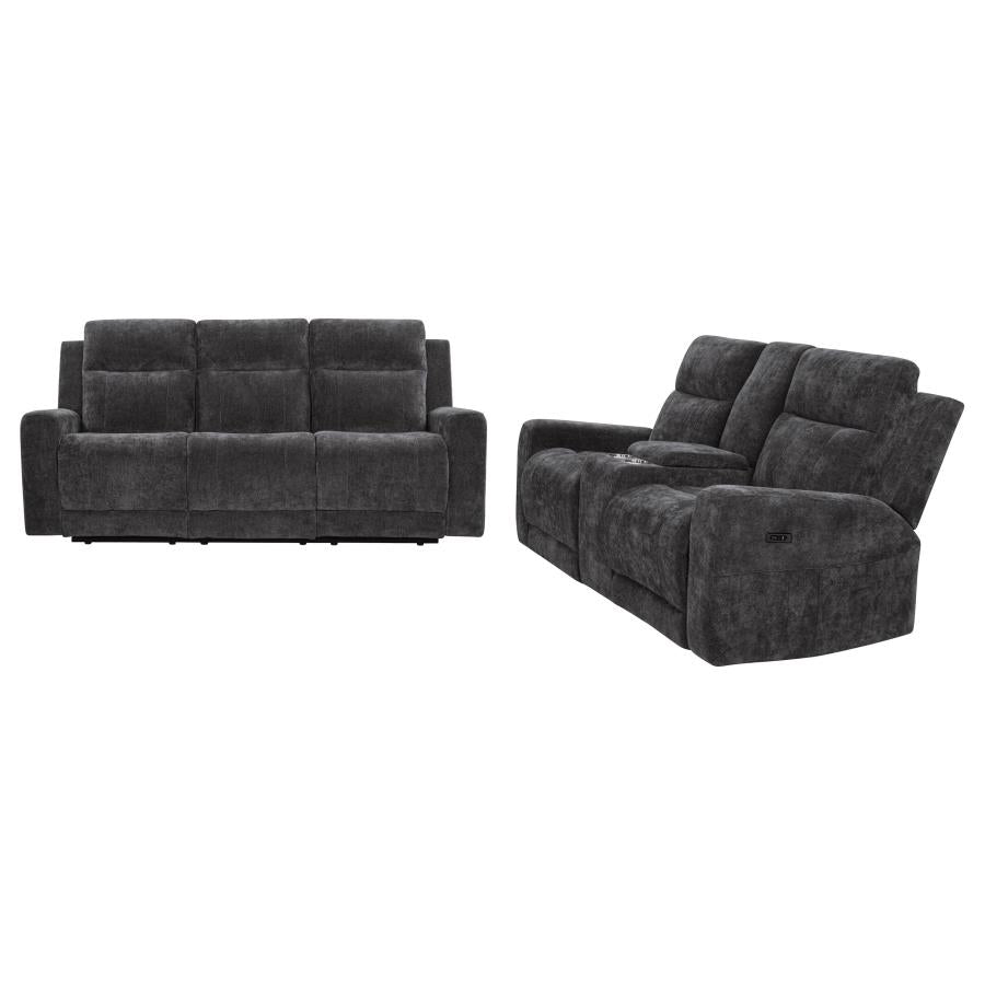 Kennett 2-piece Chenille Power Reclining Sofa Set Dark Grey - 610154P-S2