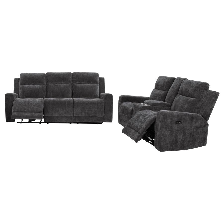 Kennett 2-piece Chenille Power Reclining Sofa Set Dark Grey - 610154P-S2
