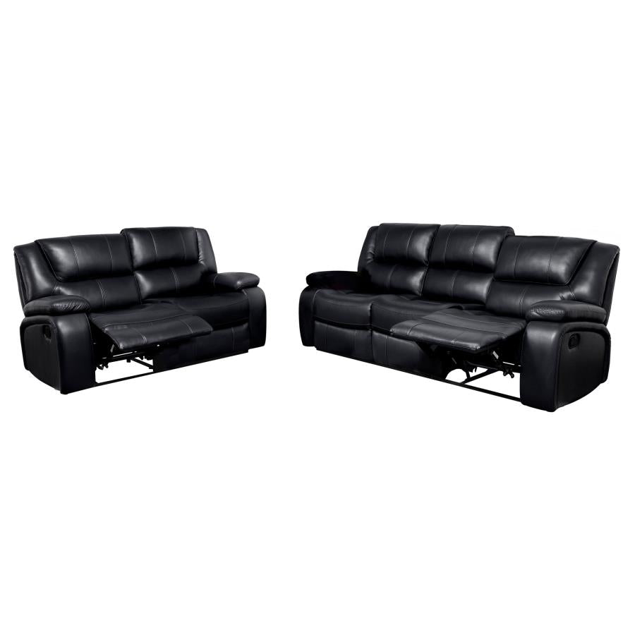Camila 2-piece Upholstered Motion Reclining Sofa Set Black - 610244-S2