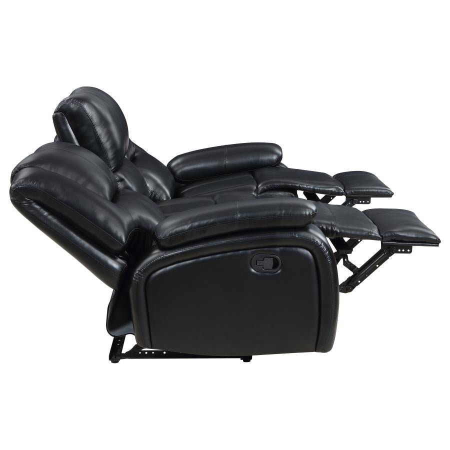 Camila 2-piece Upholstered Motion Reclining Sofa Set Black - 610244-S2