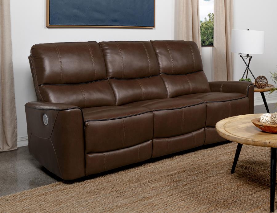 Greenfield Upholstered Power Reclining Sofa Saddle Brown - 610264P