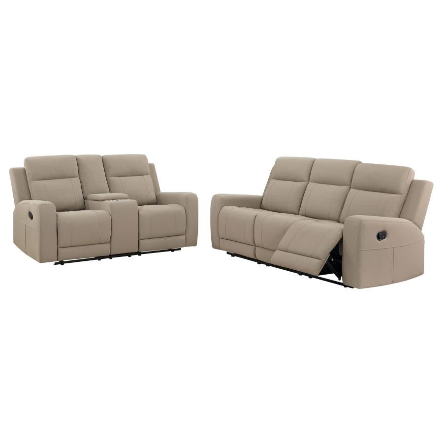 Brentwood 2-piece Upholstered Reclining Sofa Set Taupe - 610281-S2