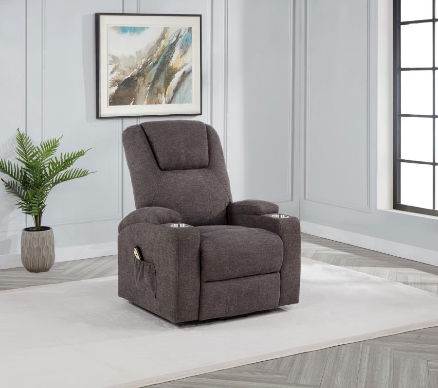Louie Chenille Upholstered Power Lift Massage Chair Brown - 610463P