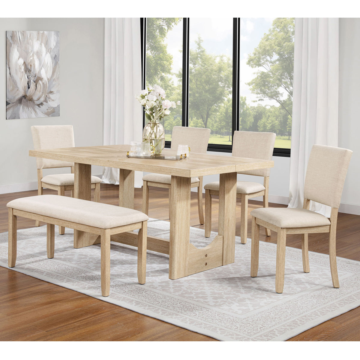 Dining Table Set, Rectangular Kitchen Table With Upholstered Chairs, U - Shaped Frame