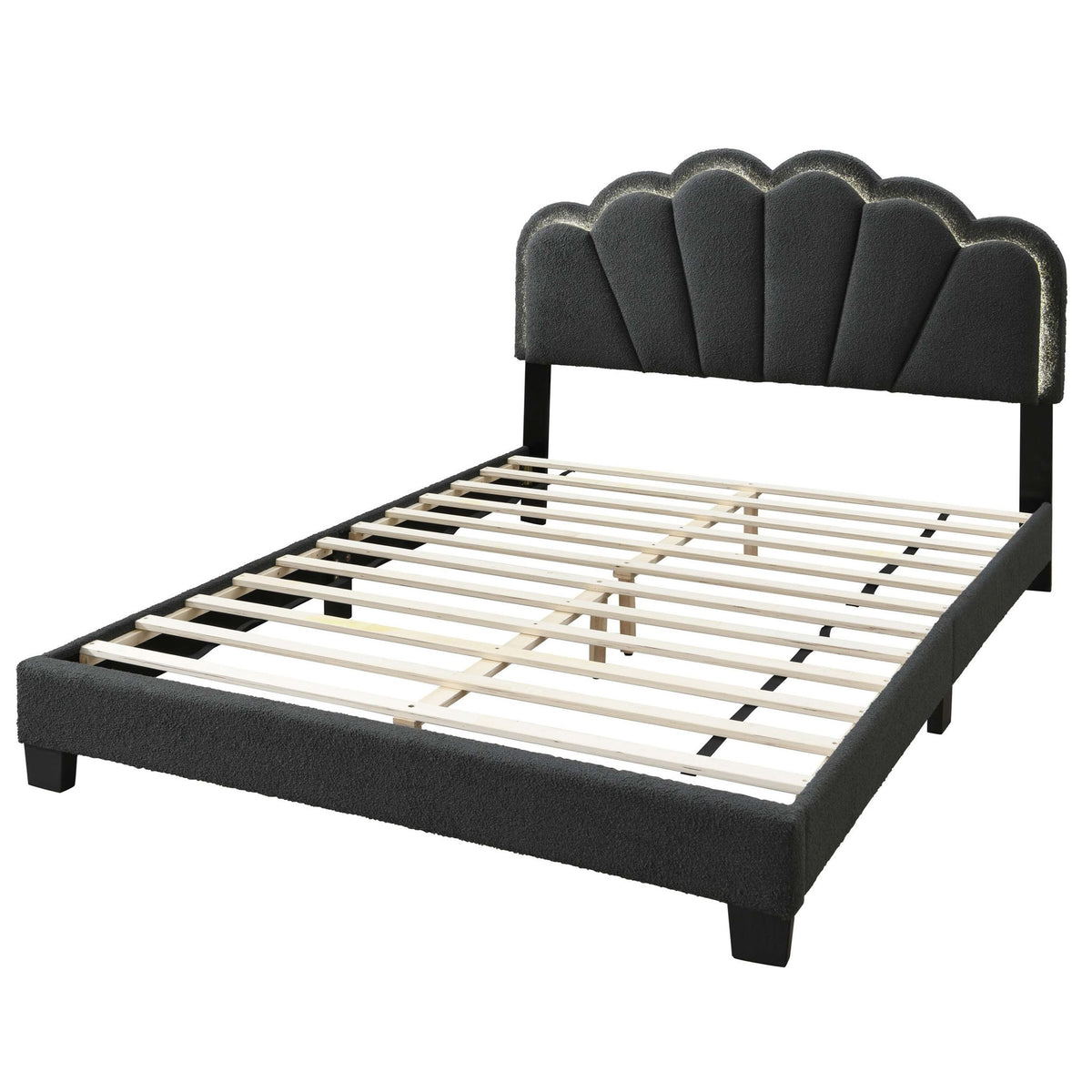 Bed With Floral Design Headboard And Built In LED Lighting