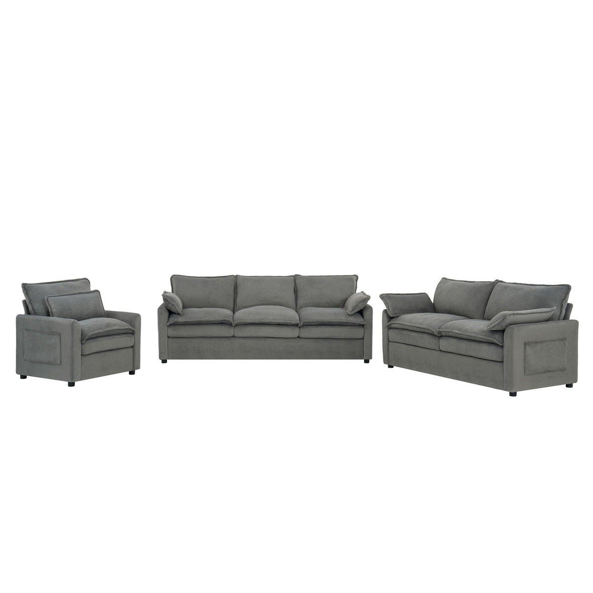 Modern Sofa Set With Double Layer Cushion And Side Storage Pockets