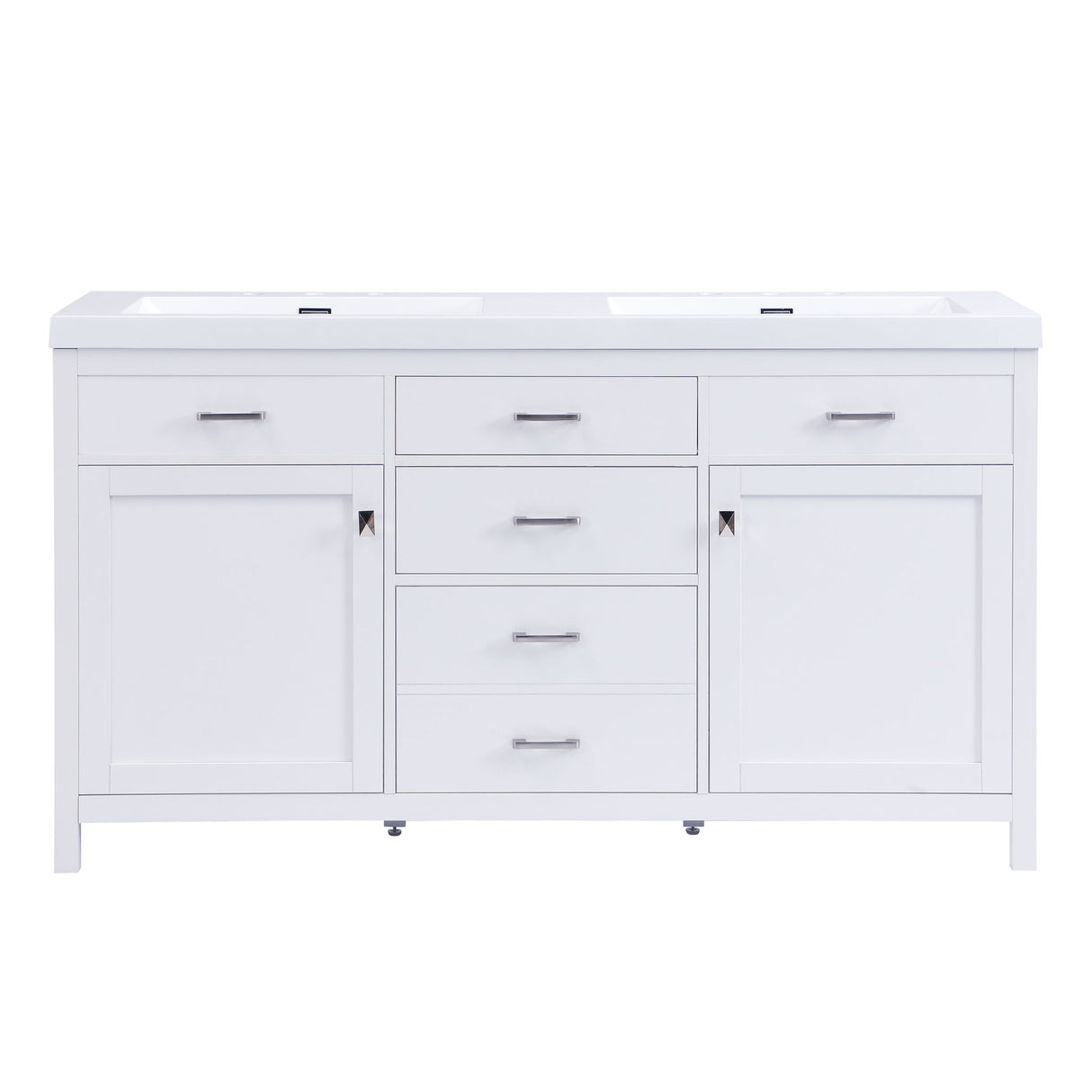 Double Sink Bathroom Vanity With Top, Soft Closing Doors & Drawers, Tip Out Drawer, 2 Cabinet Doors, Adjustable Shelf - White