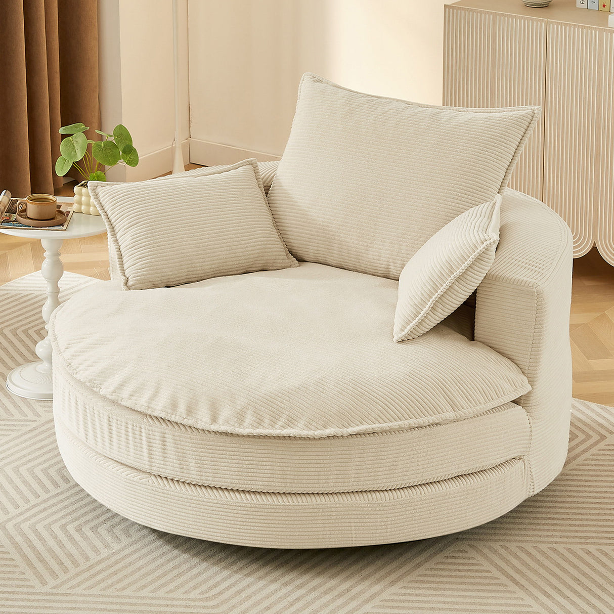 360° Swivel Accent Barrel Chair With Dual Layer Cushion And 3 Removable Pillows