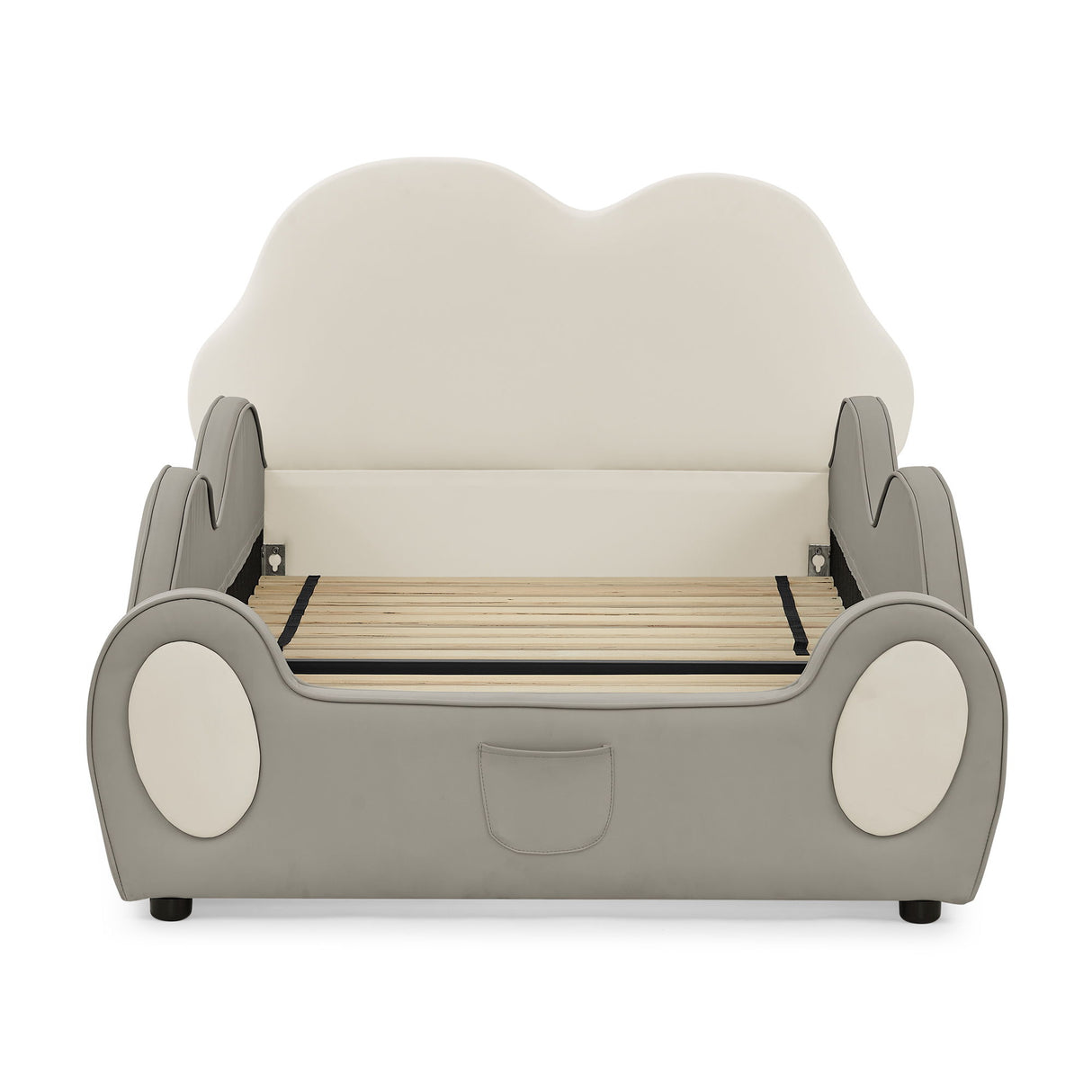 Cute Cloud Shape Bed With Guardrails Cartoon Design, Storage Pocket