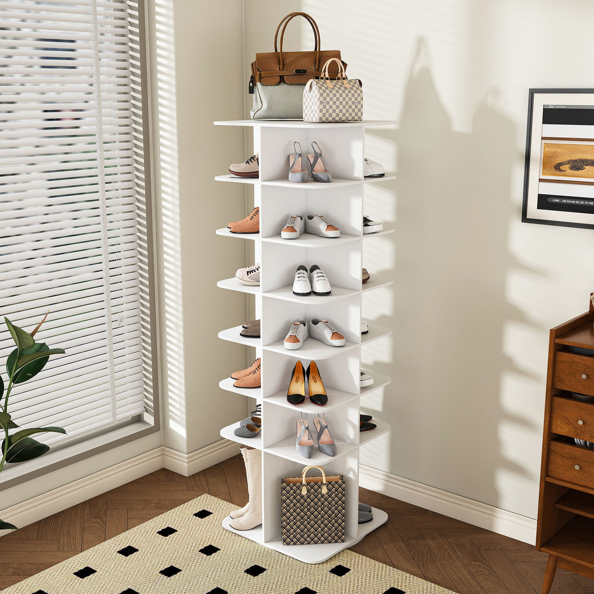 Spinning Shoe Rack, Free Standing 360° Revolving Shoe Organizer