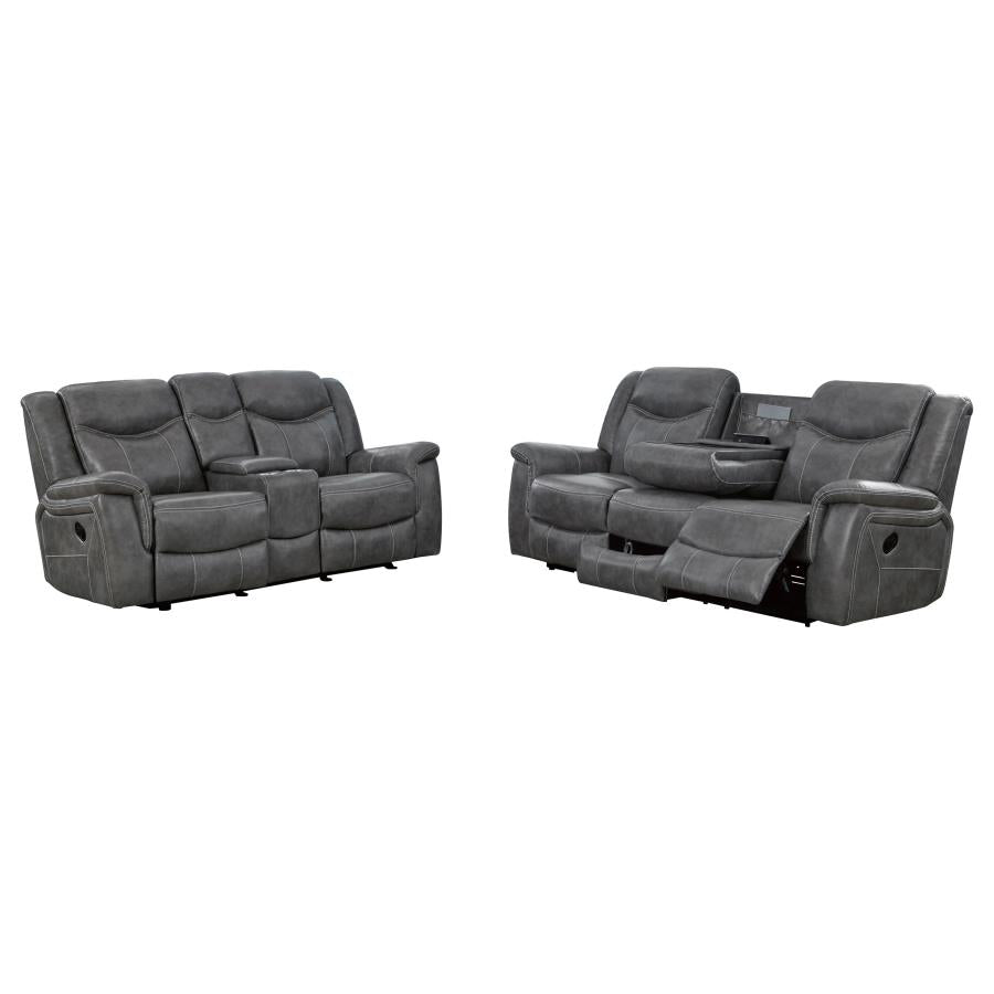Conrad 2-piece Upholstered Padded Arm Motion Sofa Set Grey - 650354-S2