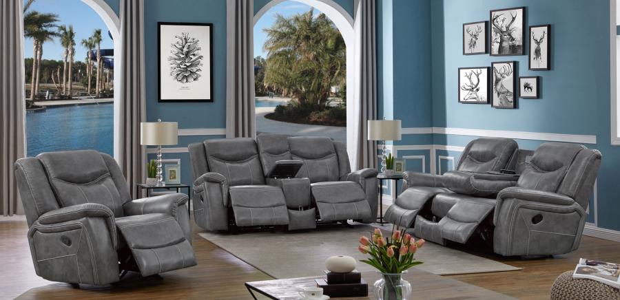 Conrad 3-piece Upholstered Padded Arm Motion Sofa Set Grey - 650354-S3