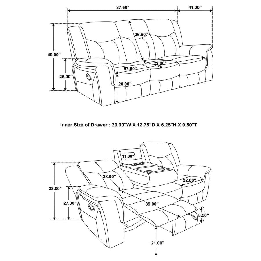 Conrad Upholstered Padded Arm Motion Sofa Grey - 650354