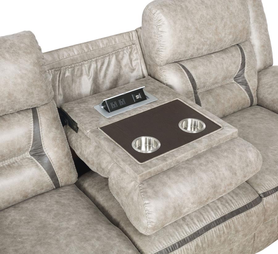 Greer Upholstered Motion Reclining Sofa Taupe - 651351