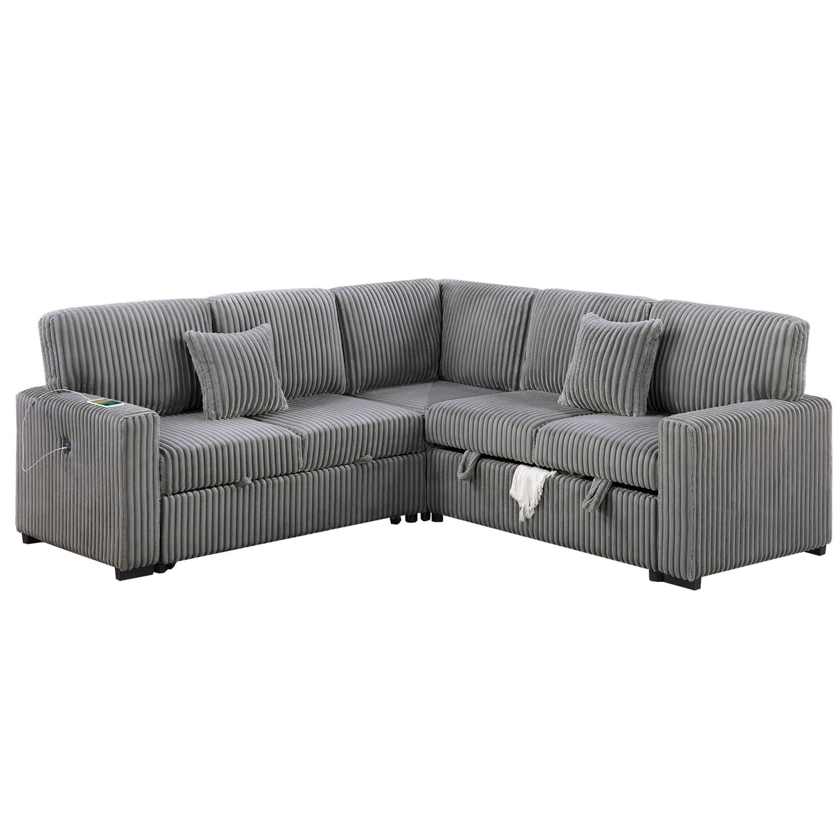 Convertible Sectional Upholstered Sleeper Sofa With Storage Chaise