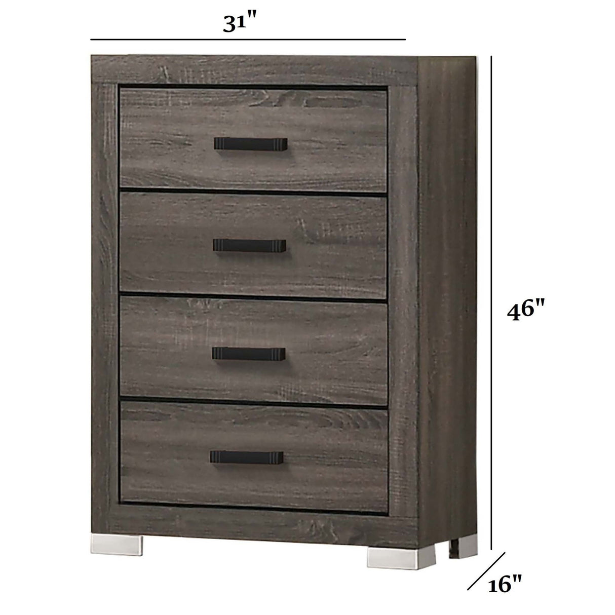1 Piece Chest Bar Handle Bedroom Furniture With Texture And Clean Lines - Gray
