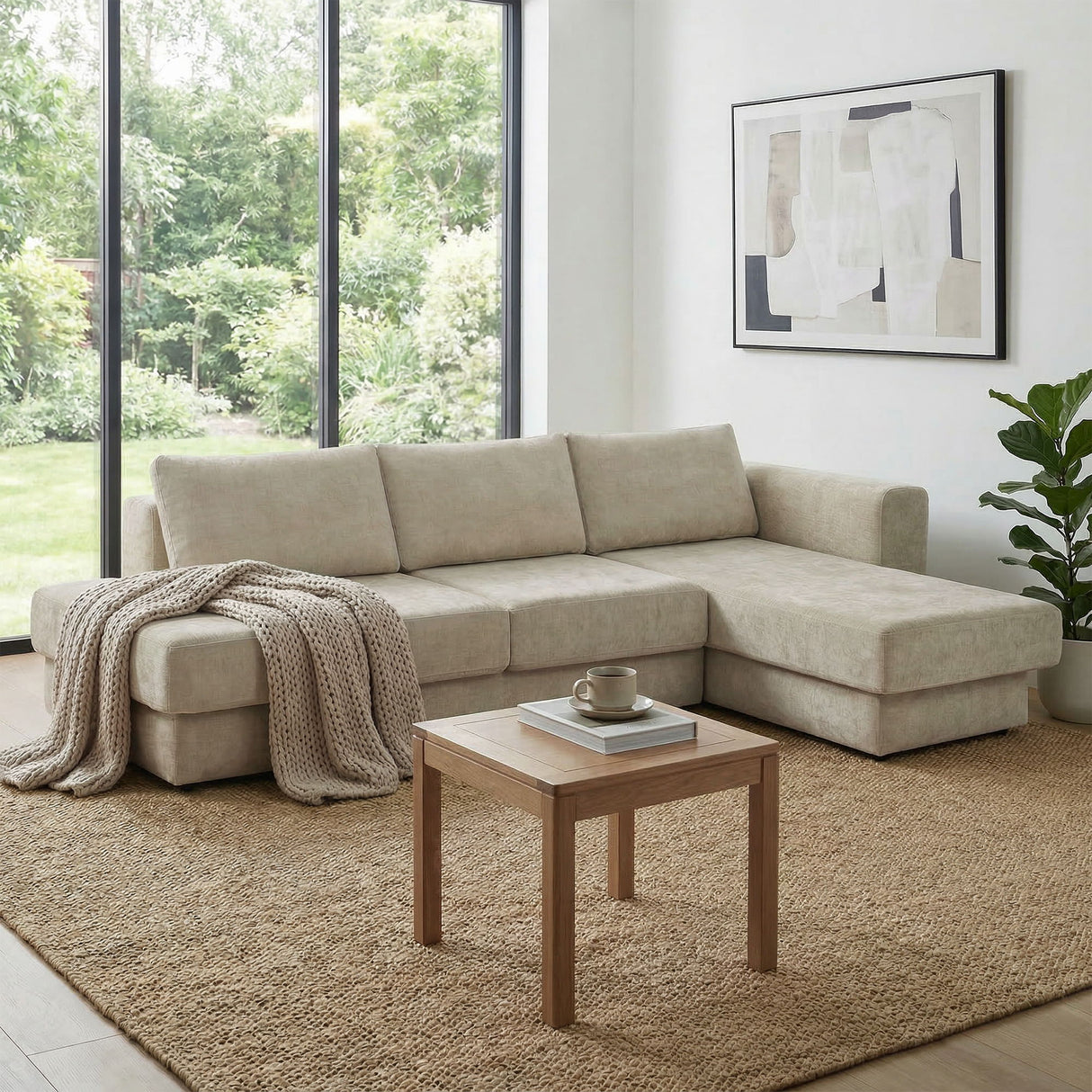 L-Shaped Modular Sofa With Double Layer Cushion