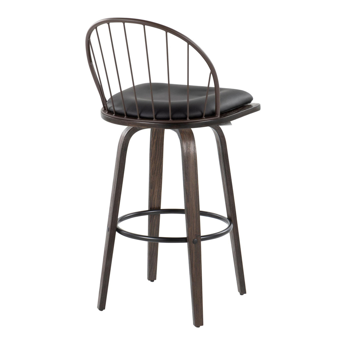 Riley - Industrial / Urban Fixed Height Barstool With Swivel With Round Footrest With Removable Cushion (Set of 2) - Walnut / Brown