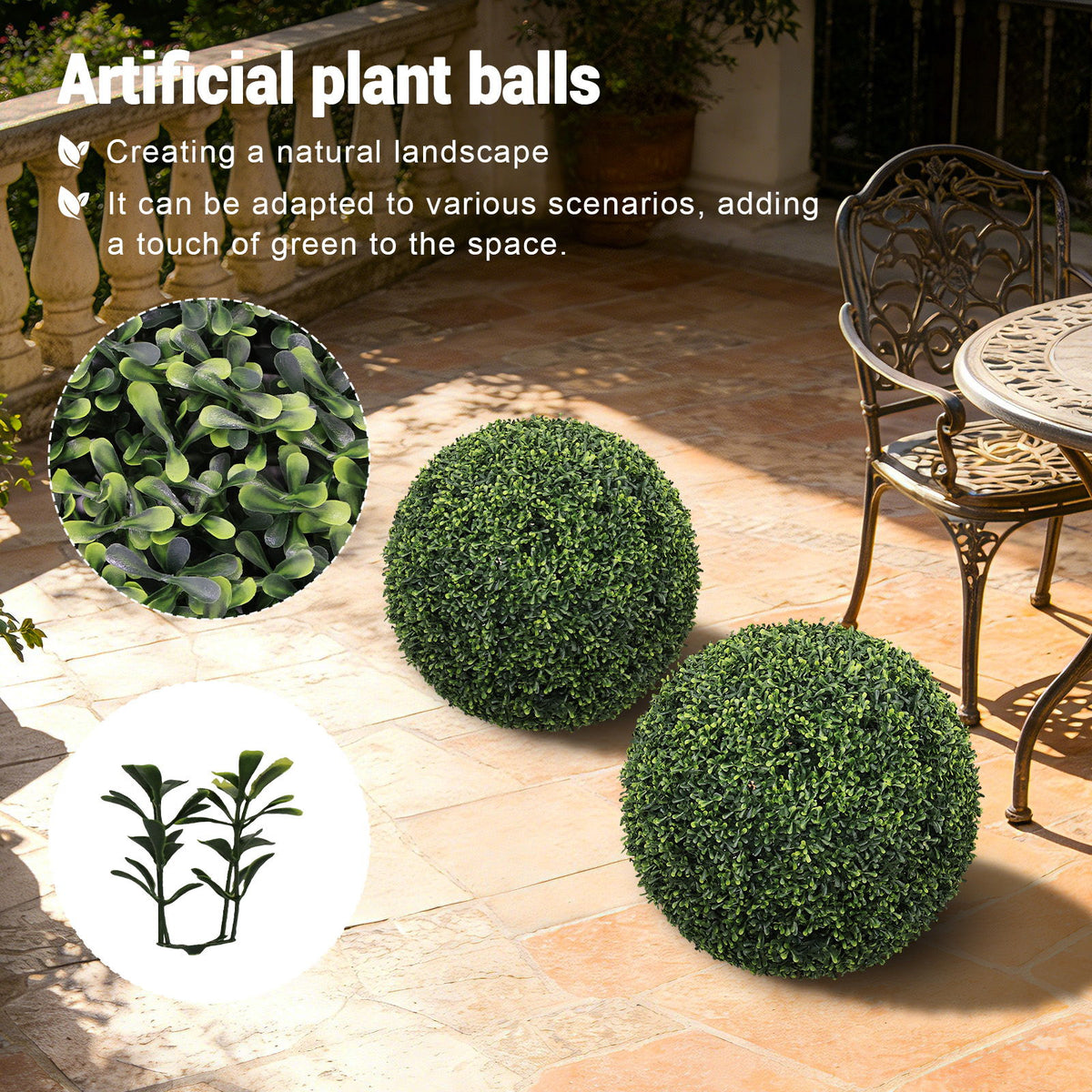 Artificial Topiary Balls, Outdoor Decorative Spheres For Garden (Set of 2) - Green