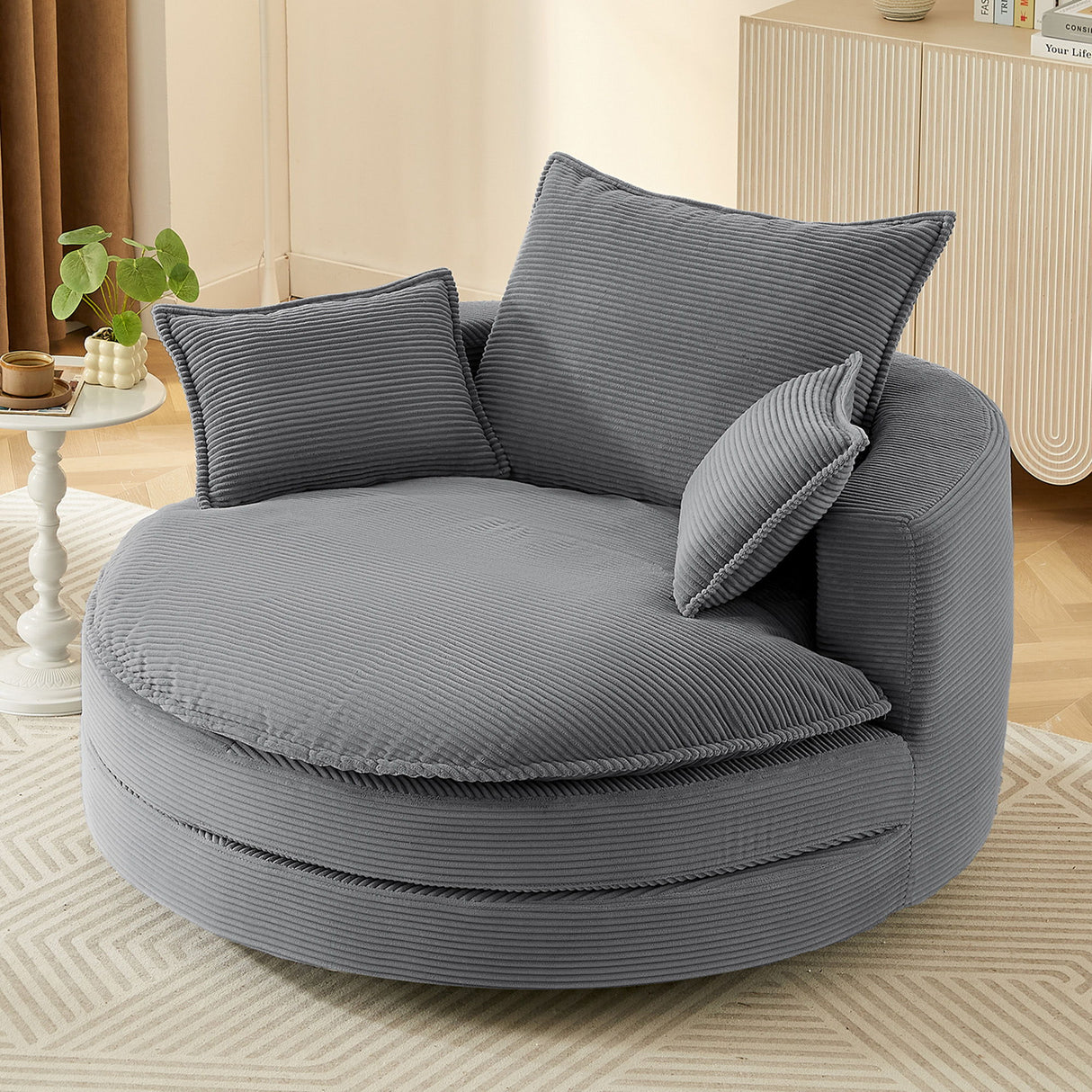 360° Swivel Accent Barrel Chair With Dual Layer Cushion And 3 Removable Pillows
