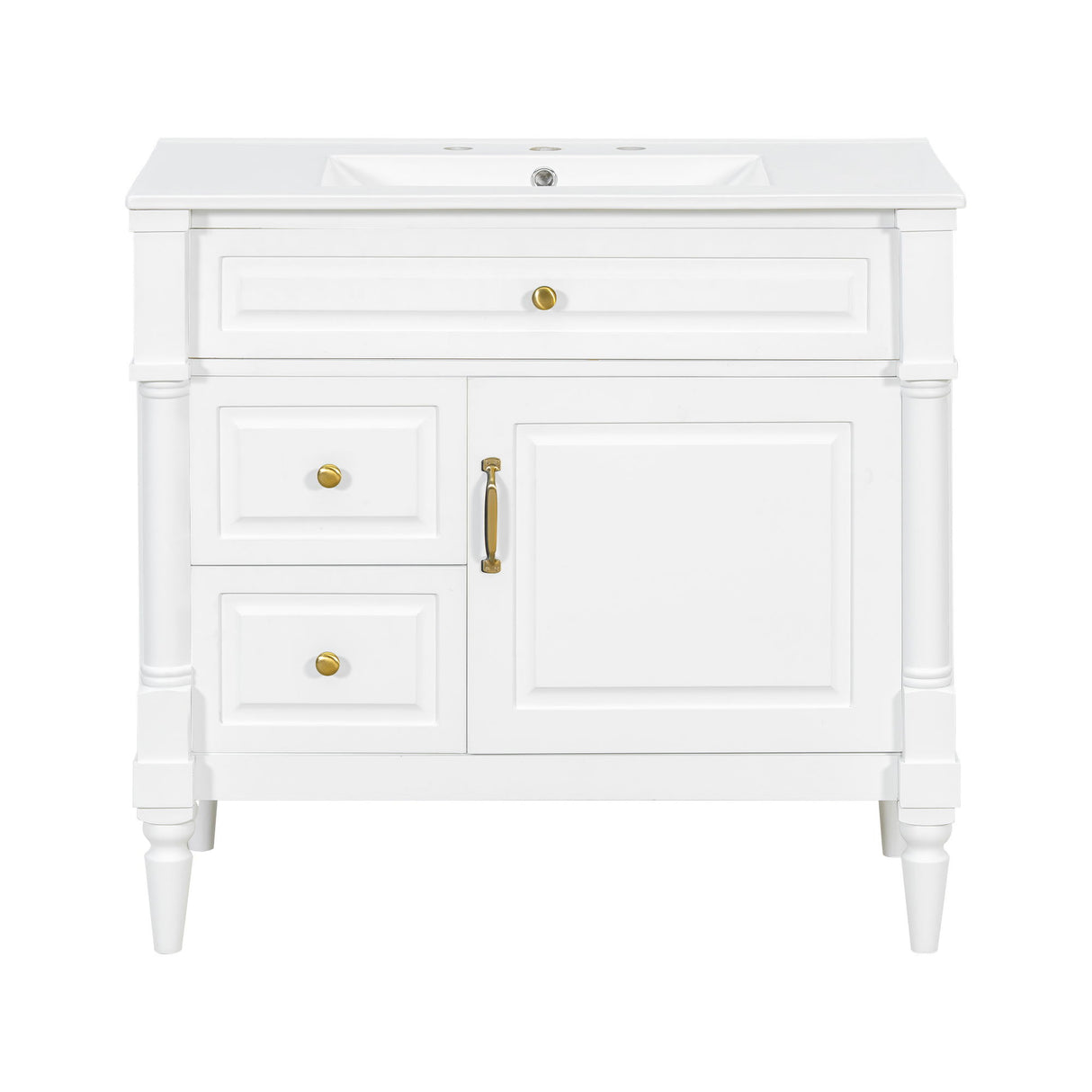 Freestanding Bathroom Vanity With Sink, Adjustable Shelf, Flip Drawer
