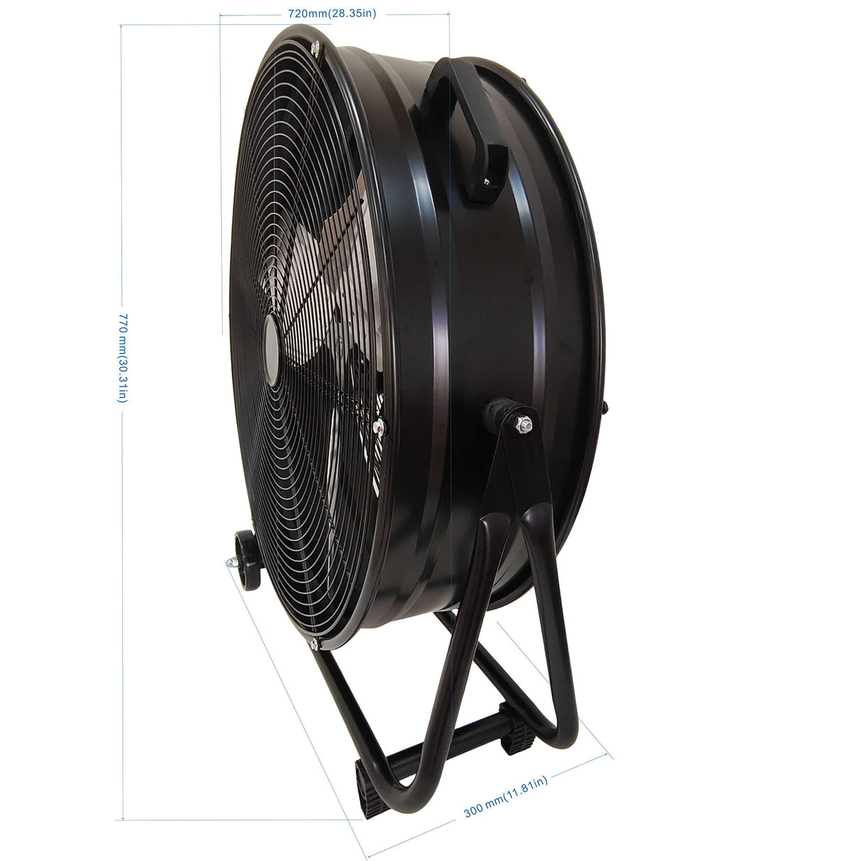 Drum Fan With Pure Copper Wiring Motor And Blades - Black