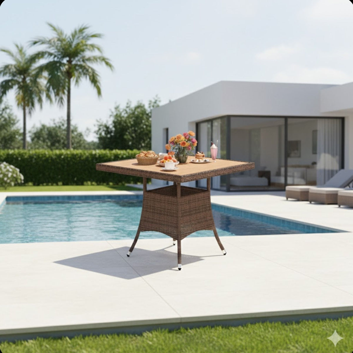 All-Weather Square Rattan Patio Dining Table