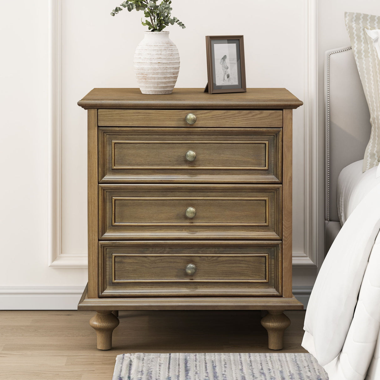 Nightstands With 4 Drawer, Storage End Table With Hidden Pull Out Shelf