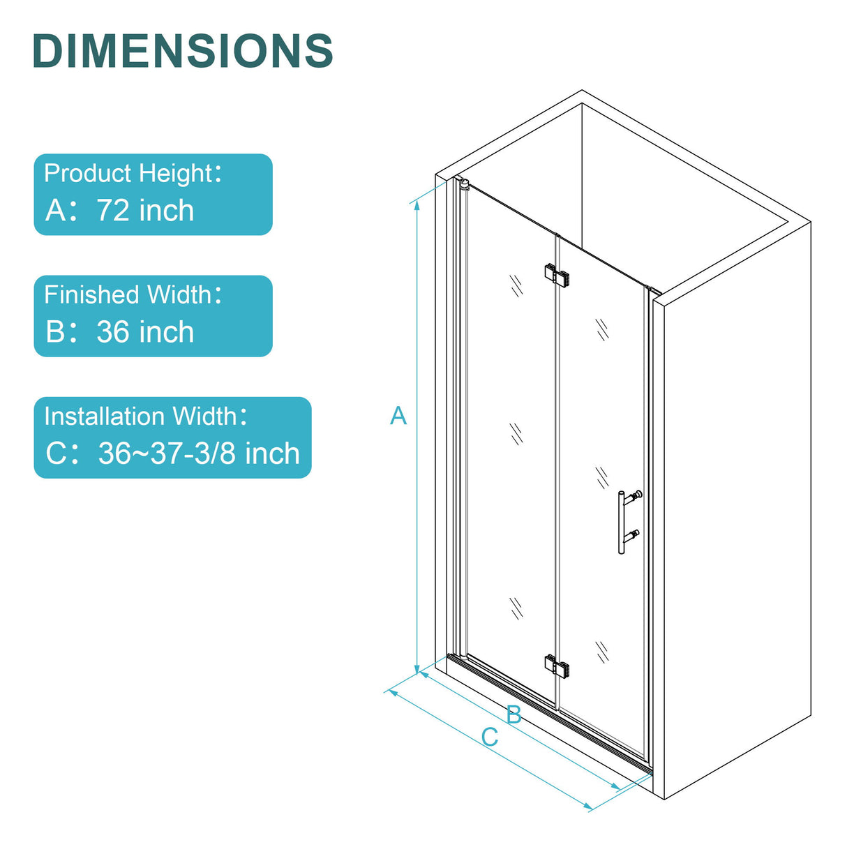 Fold Frameless Shower Door & Tempered Glass - Brushed Silver