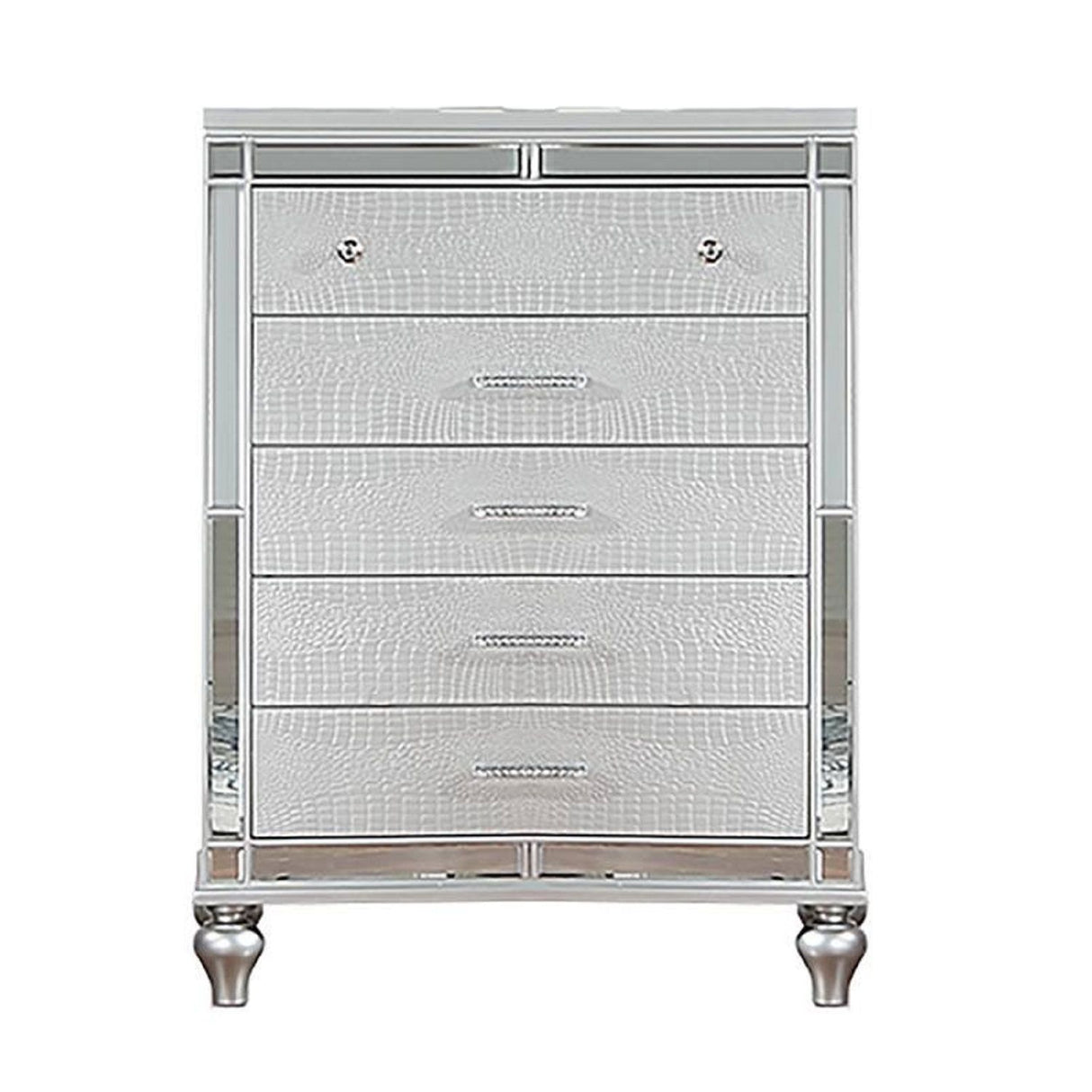 1 Piece Chest With 5 Drawers Snake Skin Bedroom Furniture - Silver