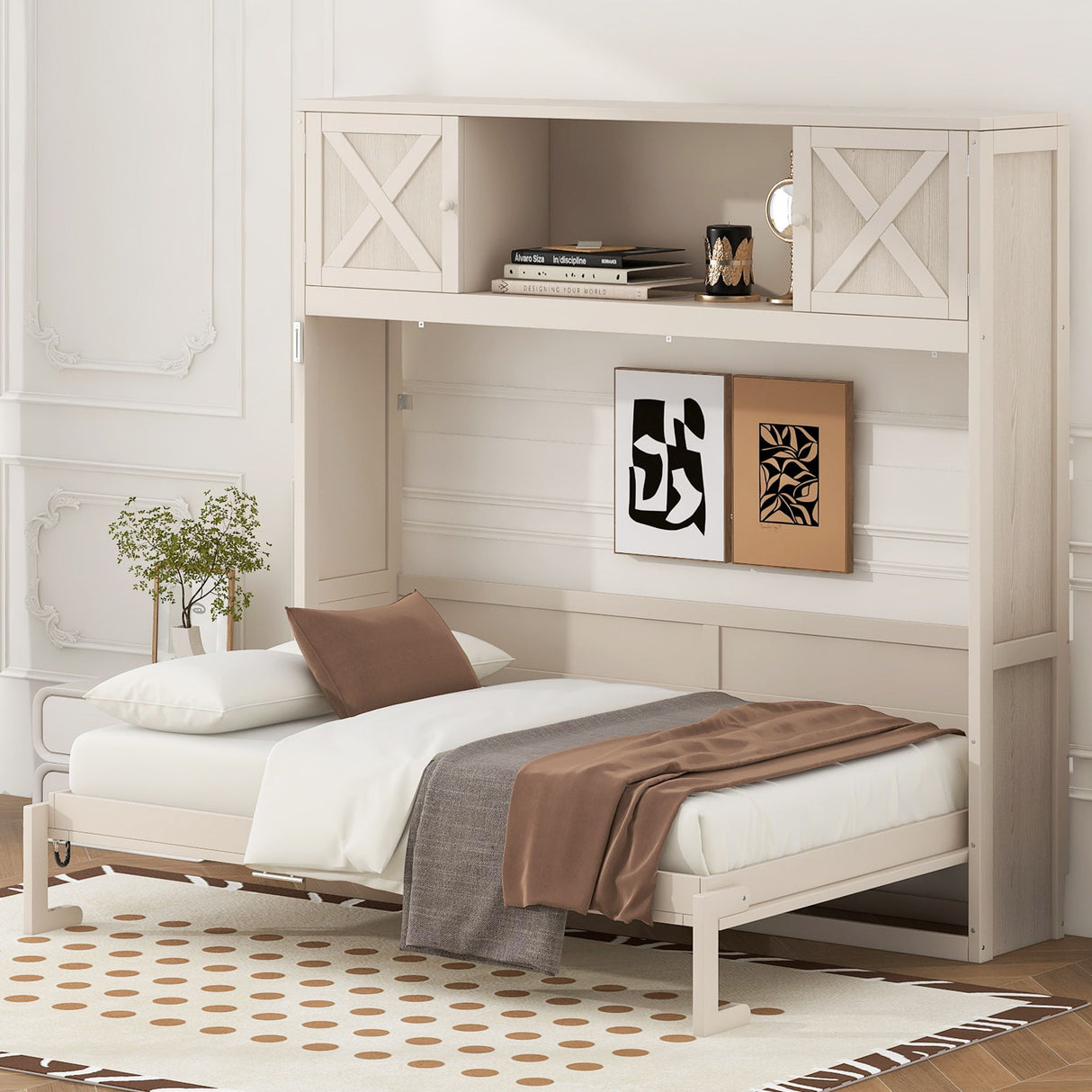 Rustic Casual Murphy Bed With Storage Cabinets