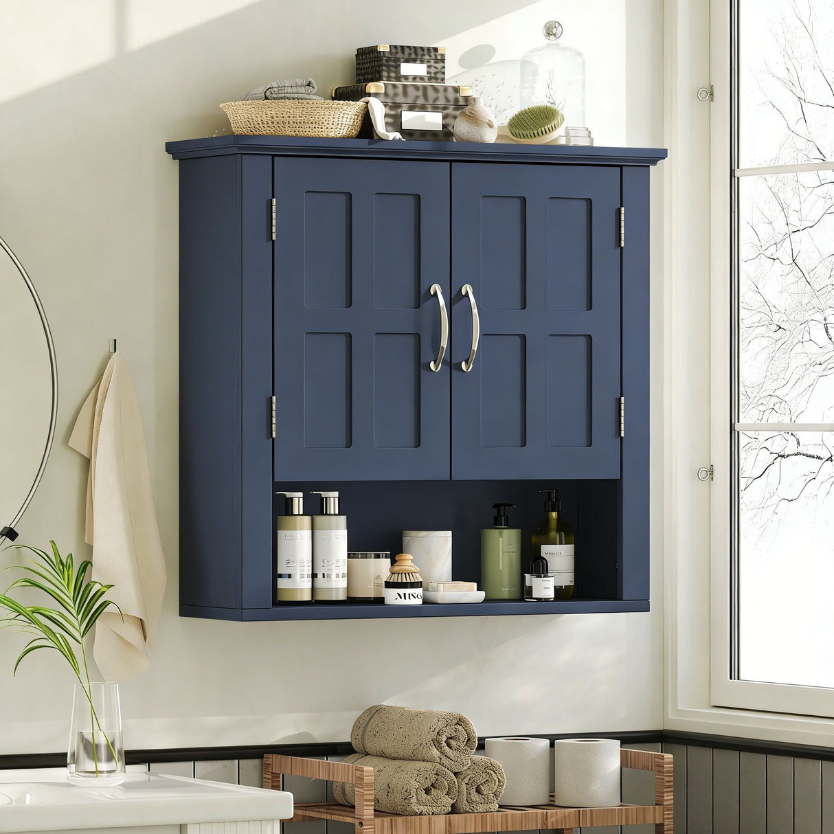 Multi Functional Wall Mounted Cabinet With Adjustable Shelves For Bathroom