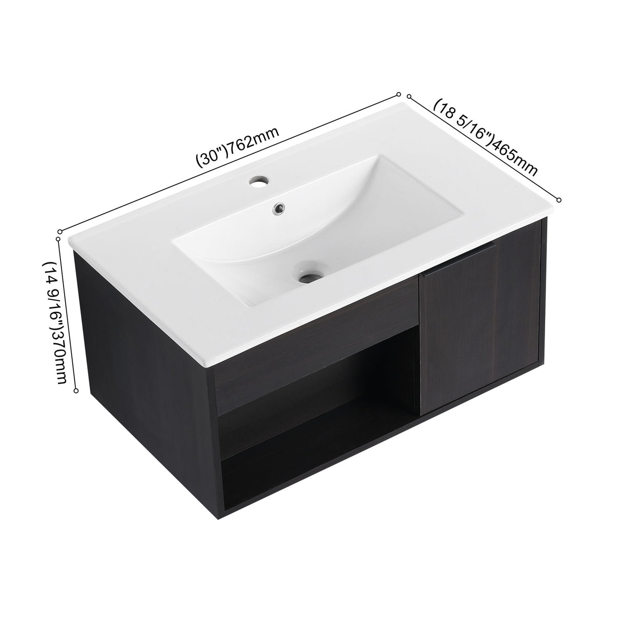 Wall Mounted Floating Bathroom Vanity With Open Shelf & Soft Close Door