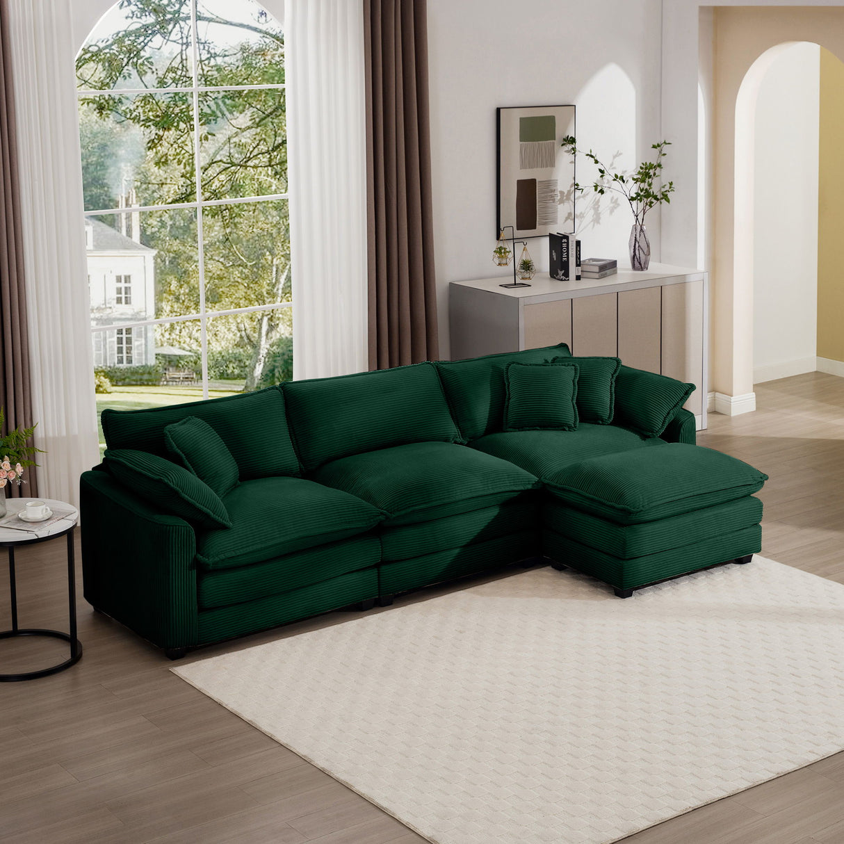 Modern Modular Cushion Sofa With Ottoman, Low Back, Deep Seating Sofa Set