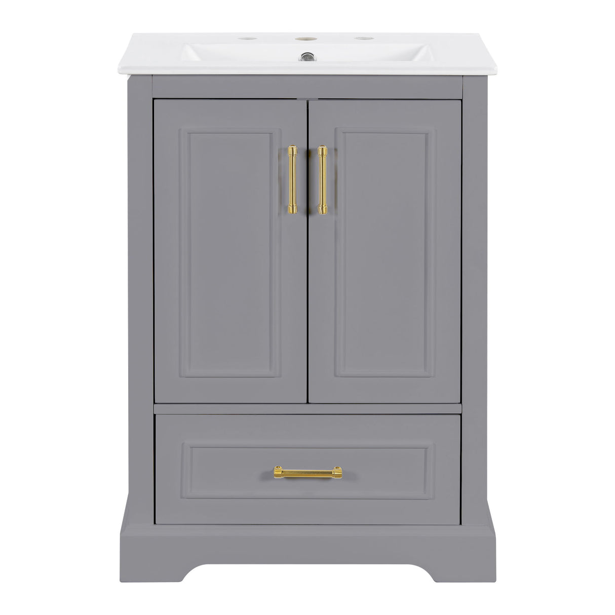 Bathroom Vanity With Sink, 1 Divided Drawer And 2 Soft Close Doors With Double Shelf