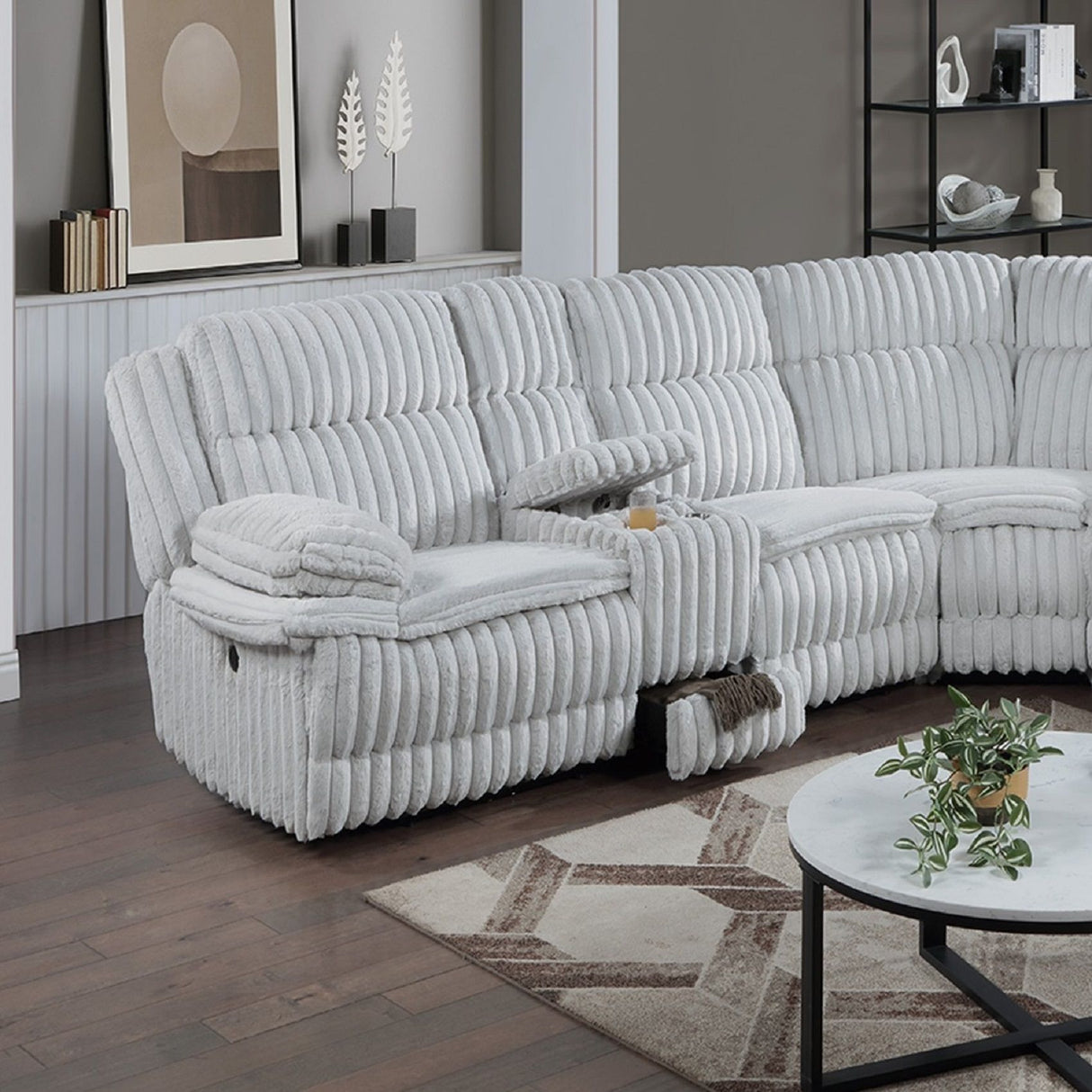 U-Shaped Sectional Sofa With Console Cup Holder, Storage Drawer, Manual Reclining