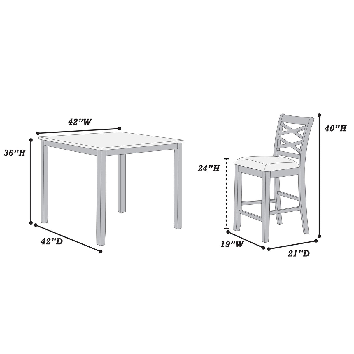 Dining Table Set With 4 Cross Back Chairs, Upholstered Cushions - Charcoal