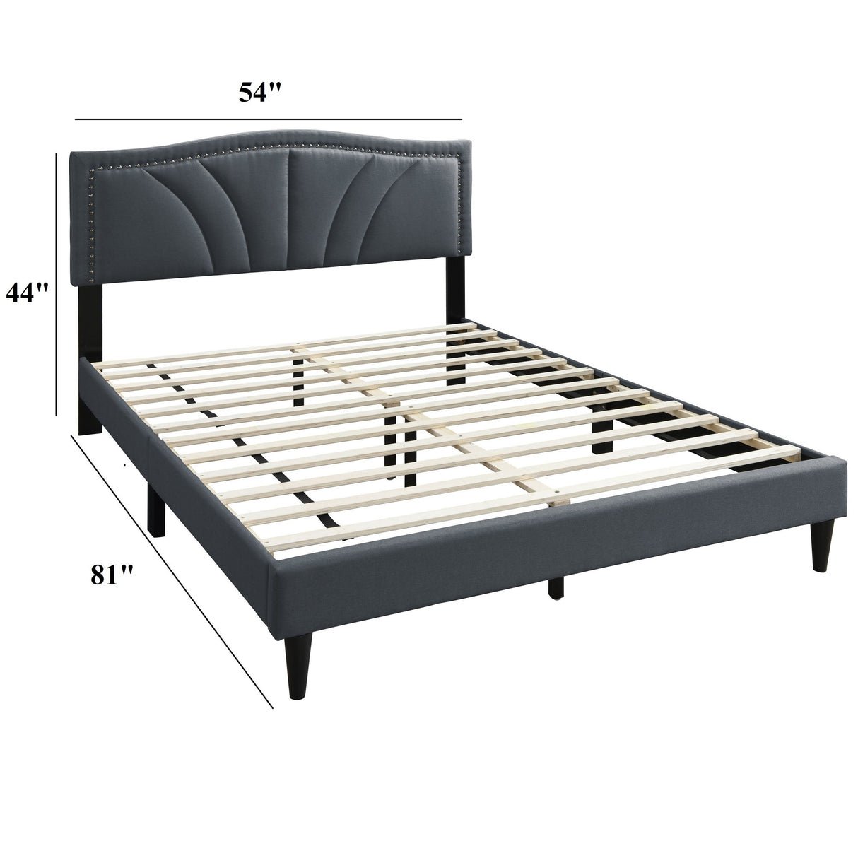 Bed With Nailhead Trim Accents, Upholstered Platform Frame
