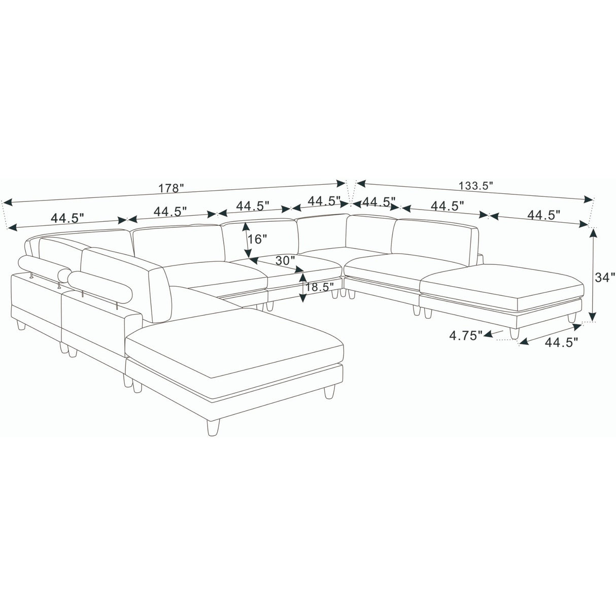 Modern Modular Sectional With Adjustable Back Support