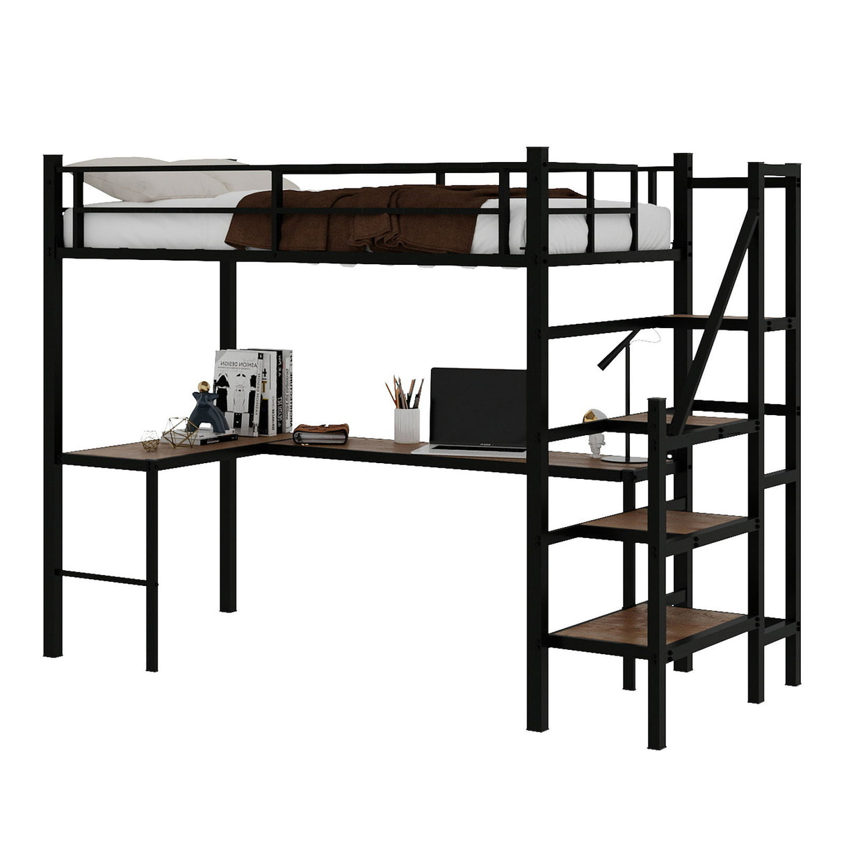 Loft Bed With L-Shaped Desk, Large Storage Space