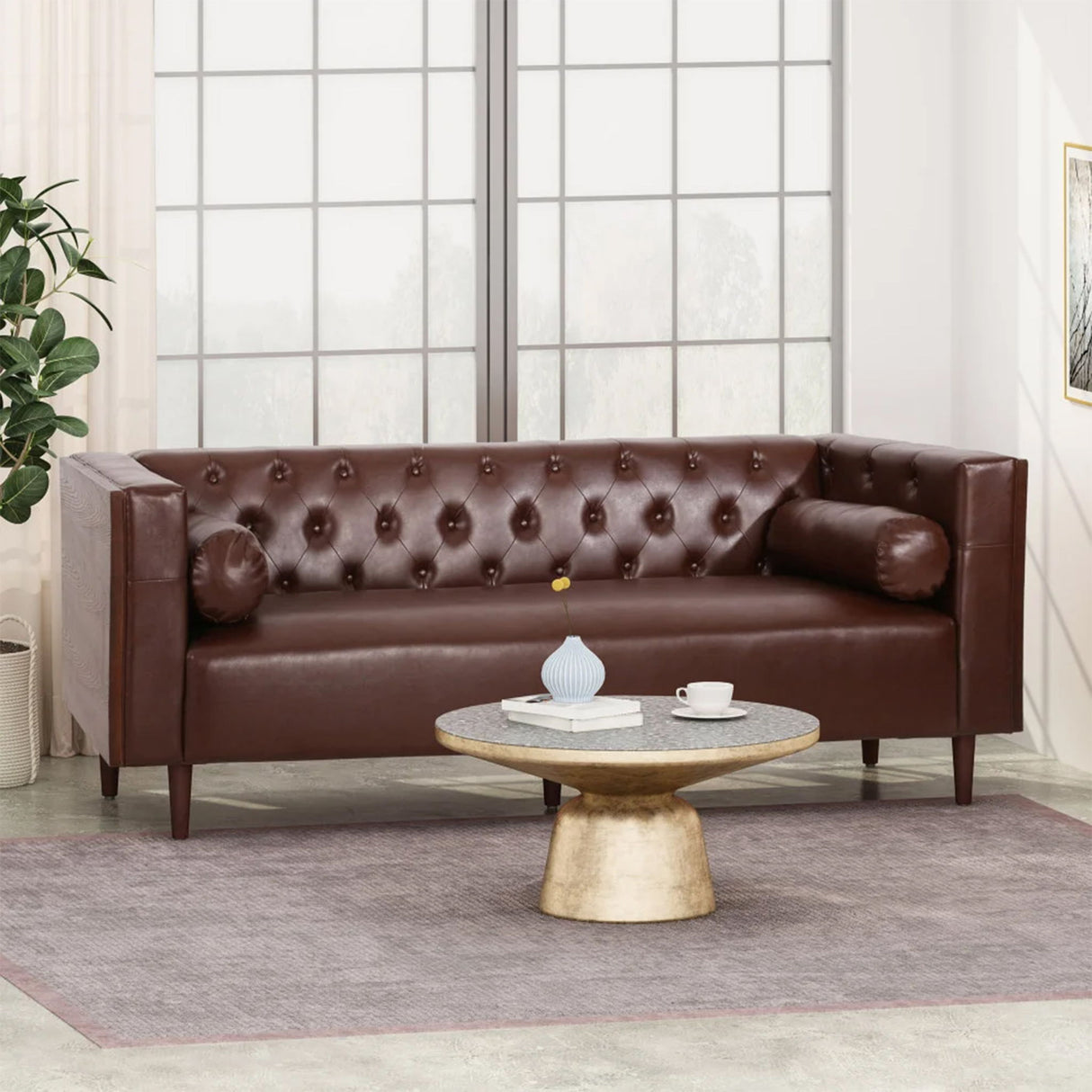 Contemporary 3 Seater Sofa With Tufted Design