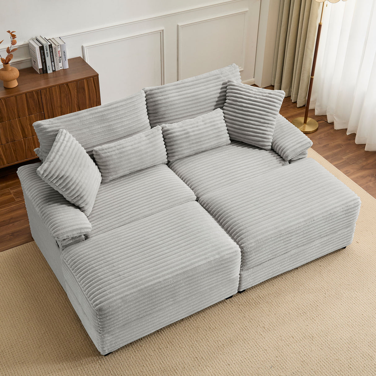 Double Chaise Lounge Set With Reversible Storage Ottomans, USB Port