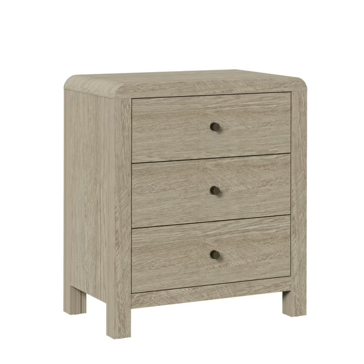 3 Drawer Chest Of Drawers With Soft Close Glides Rounded Corners Handles - Natural